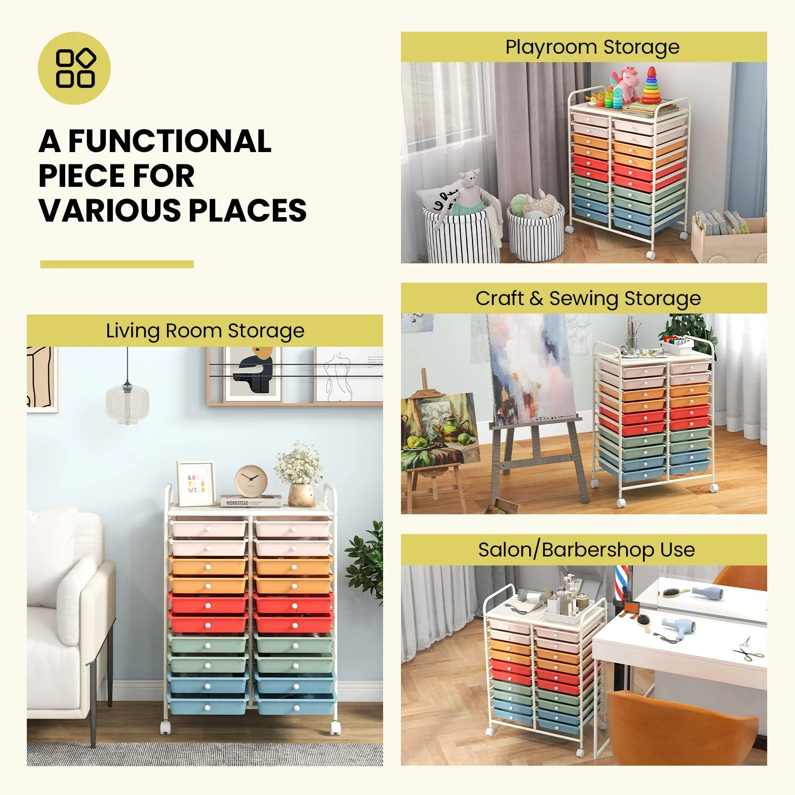 Costway 20 Drawers Storage Trolley Mobile Rolling Utility Cart Home Office Organizer 6