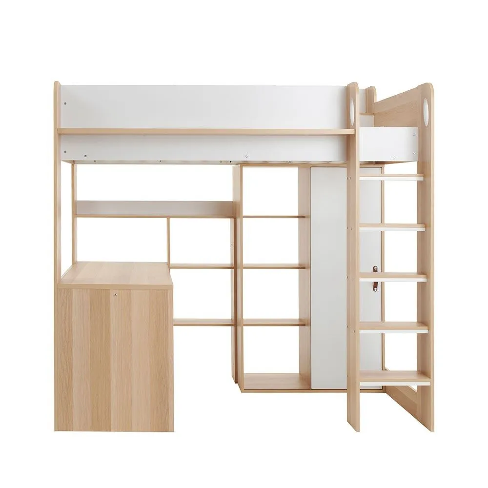 Flair Ava High Sleeper Bed with Desk, Wardrobe & Storage in Light Oak 4