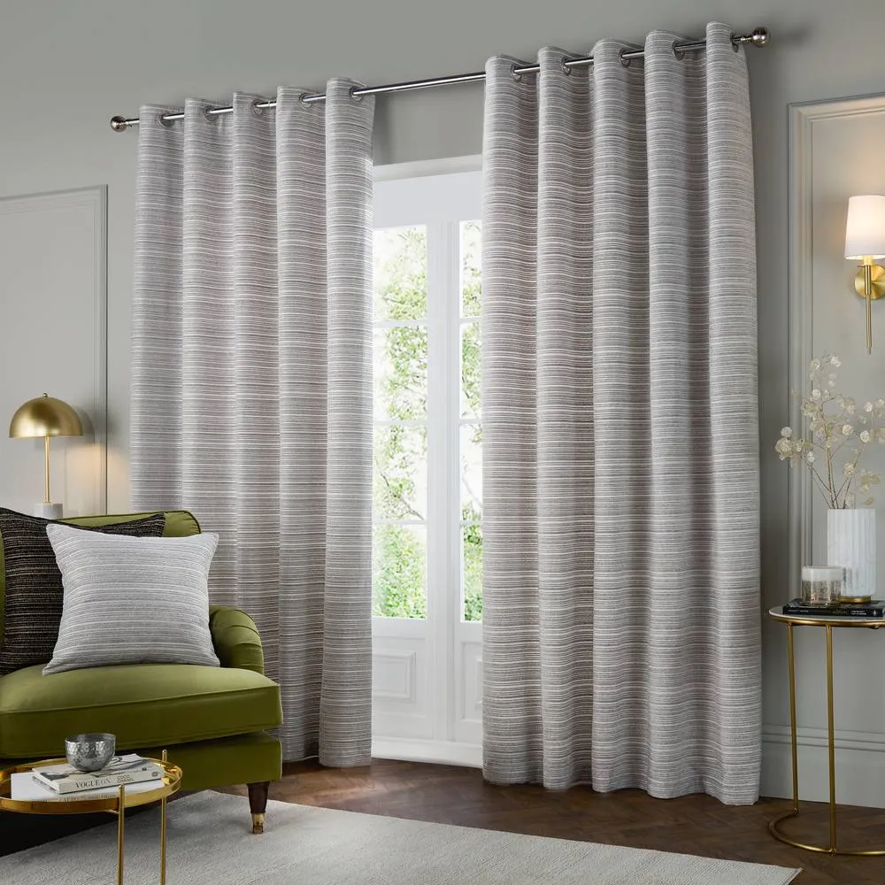 Paoletti Jupiter Chenille Jacquard Eyelet Curtain Pair in Silver 2
