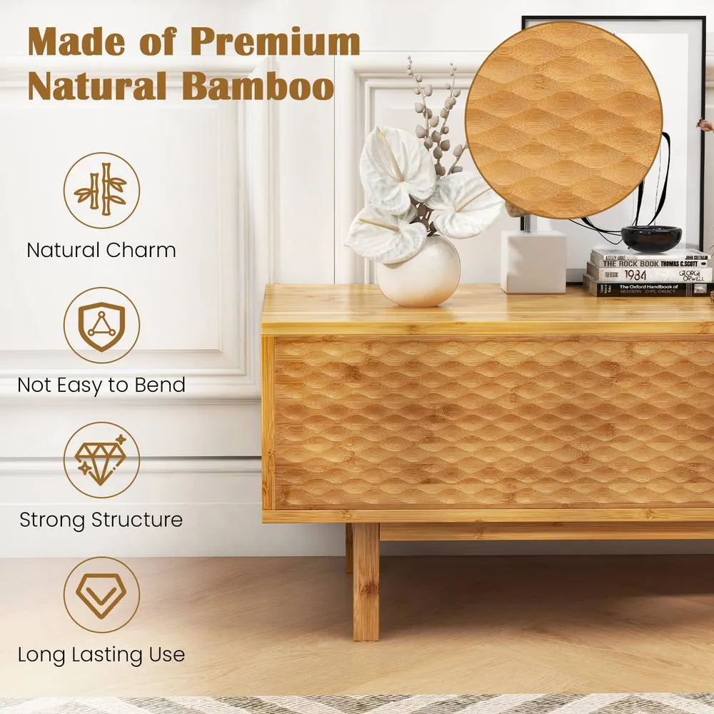 Costway Bamboo TV Stand for TVs up to 70" Home Mid Century Storage Cabinet in Natural 3