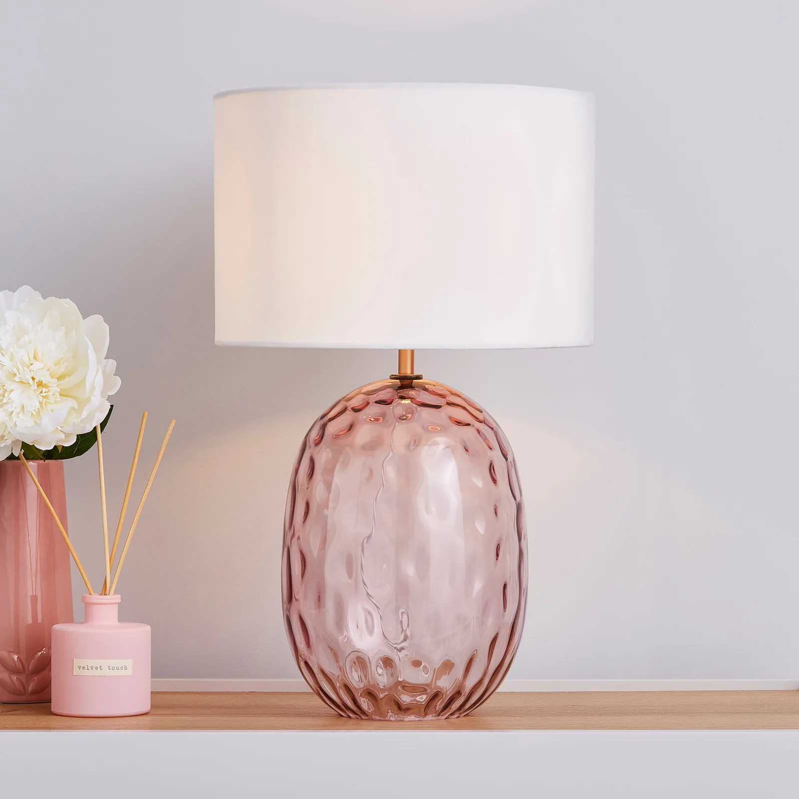 Elodie Dimpled Glass Blush Table Lamp Blush