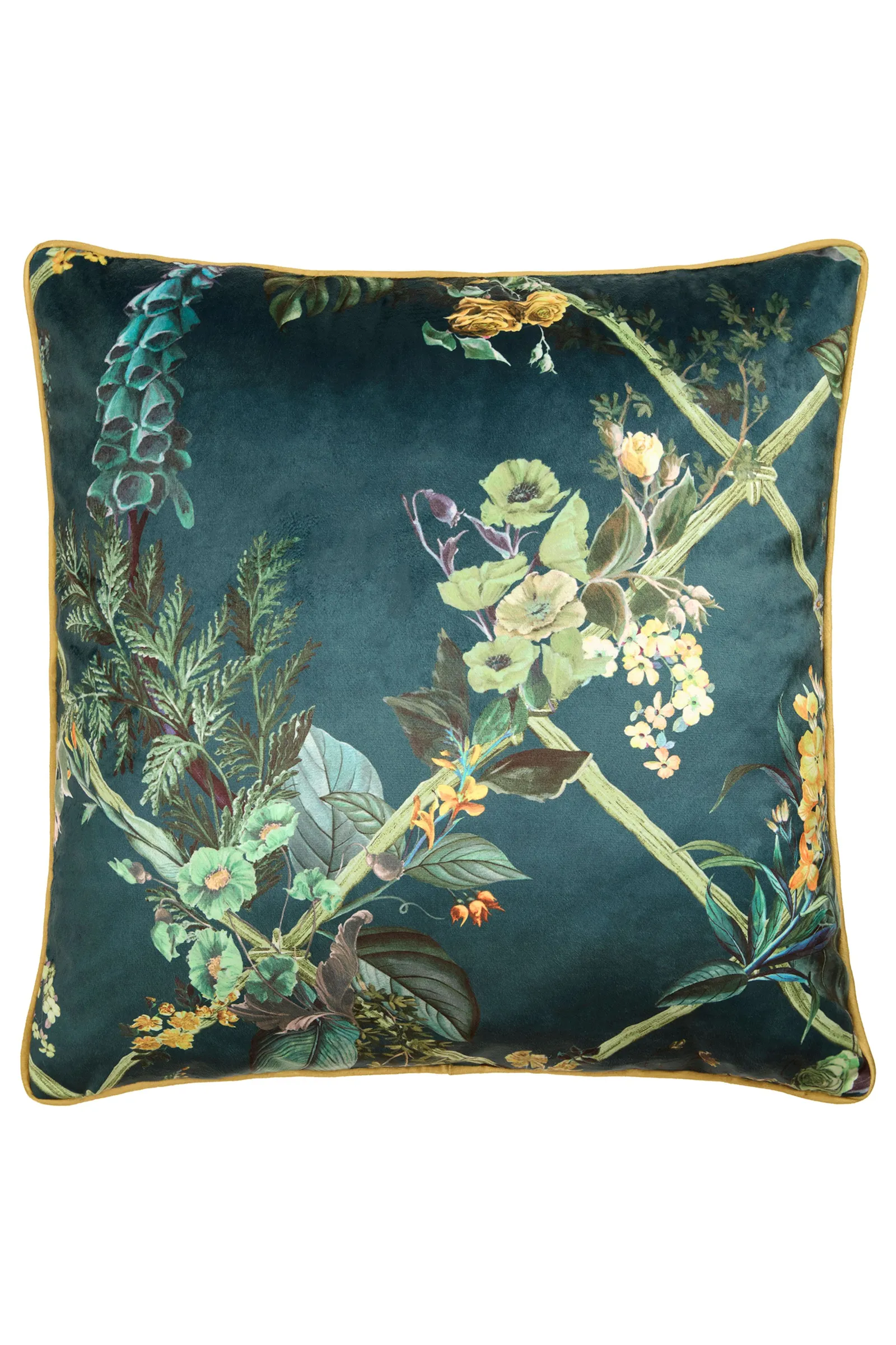 Laurence Llewelyn-Bowen 'Cotswold Fantasia Dawn' Floral Print Velvet Large Filled Cushion in Green 2