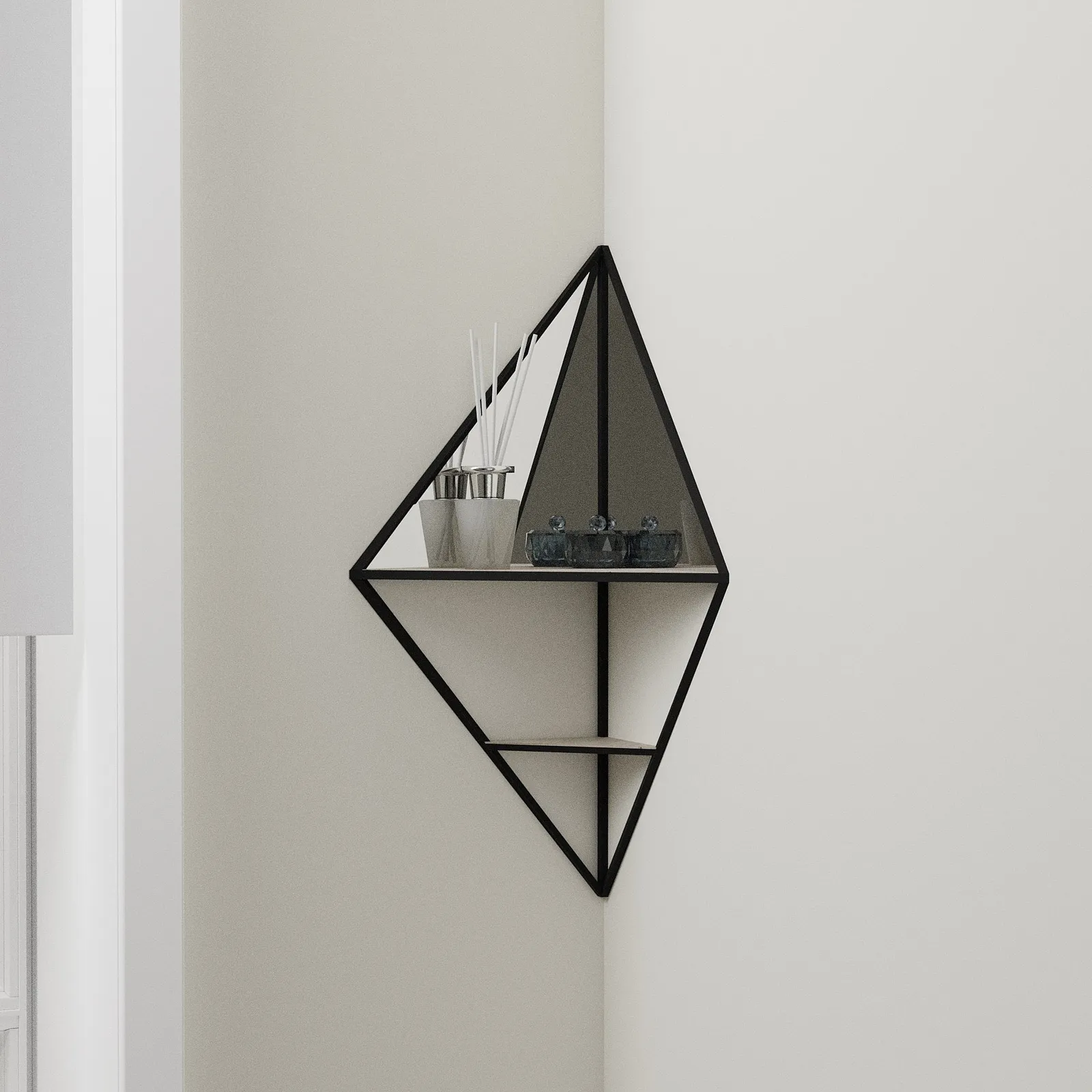 Corner Mirrored Shelf Black