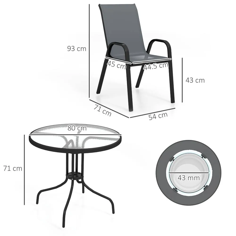OUTSUNNY 5 PCs Garden Furniture Set, Round Table & Stackable Chairs, Grey in Dark Grey 3