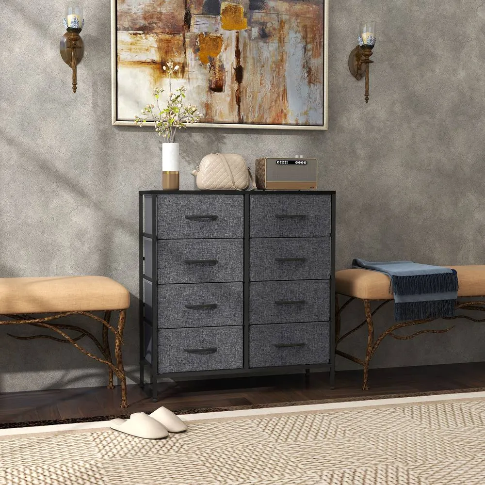 HOMCOM 8 Drawer Fabric Chest of Drawers w/ Wooden Top for Hallway in Black