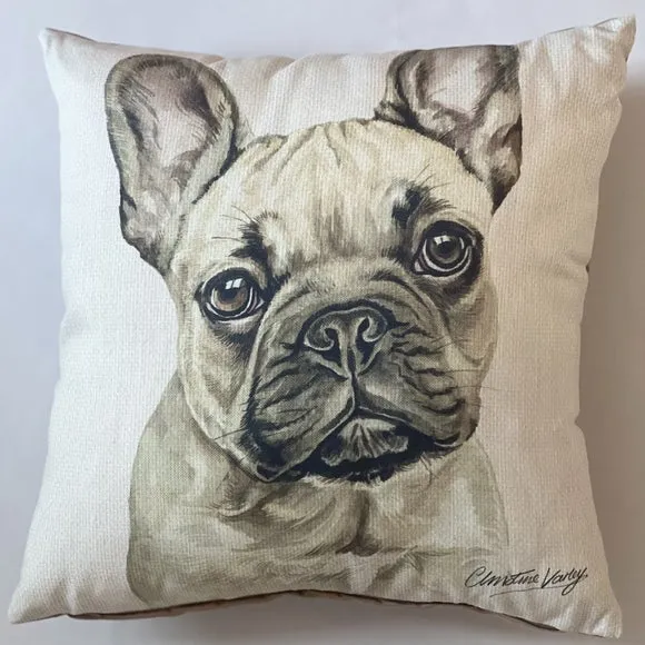 Christine Varley French Bulldog Fawn Square Cushion 2