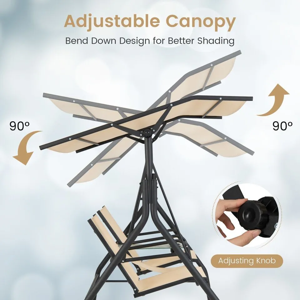 Costway 2 Person Outdoor Patio Swing Patio Loveseat Swing with Adjustable Canopy in Beige 4