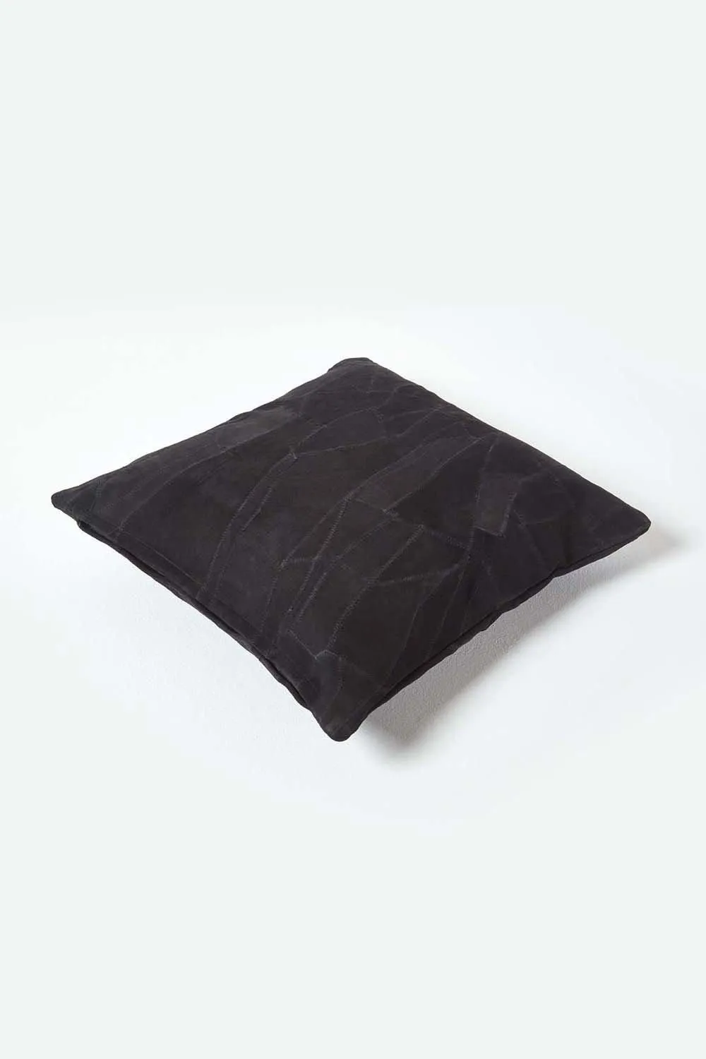 Homescapes Real Leather Suede Cushion with Feather Filling in Black 3