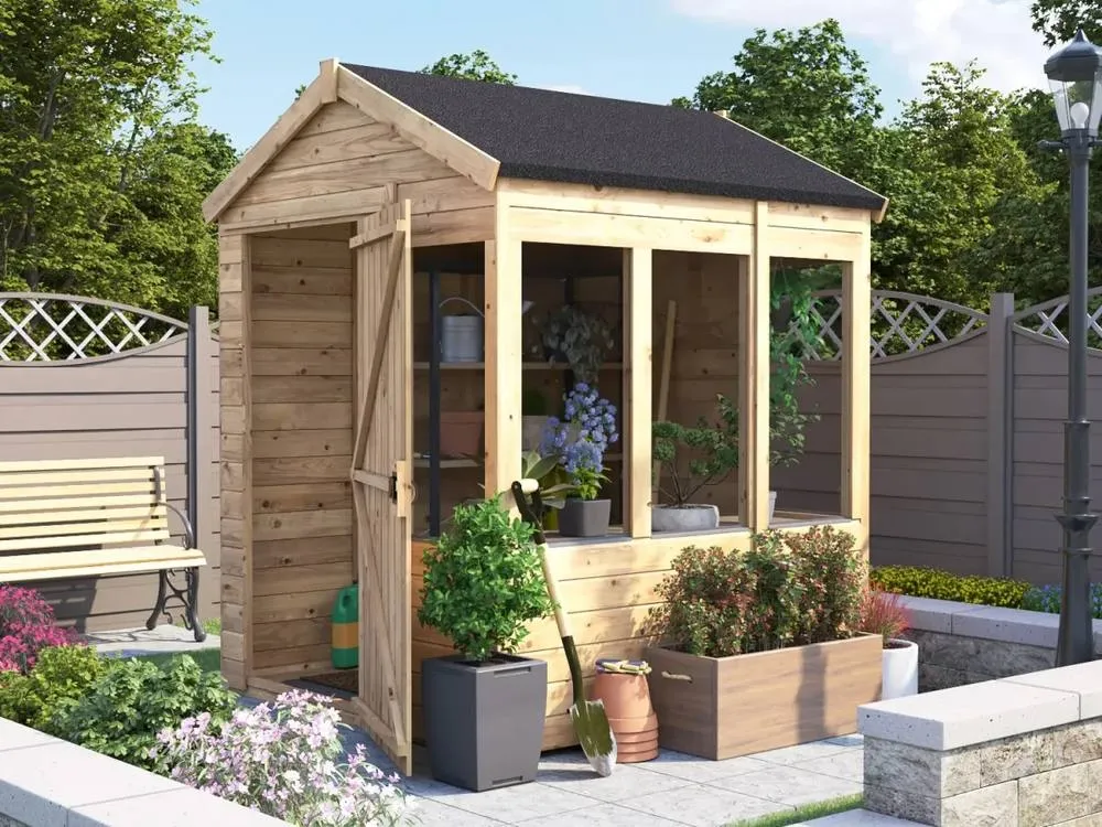 Dunster House Wooden Potting Shed Apex Roof W6' x D6' (W1.8m x D1.8m) Overlord Modular in Brown 2