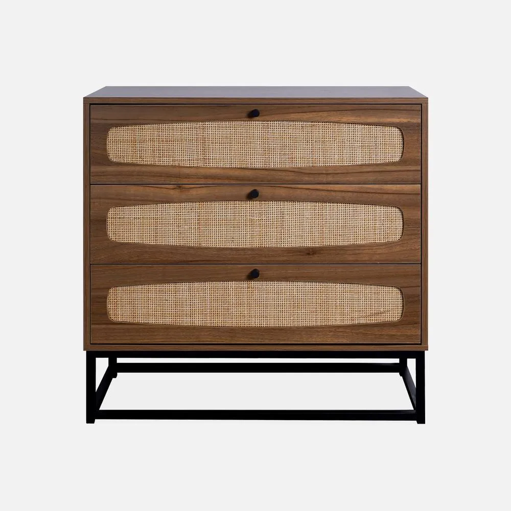 sweeek 3-drawer Chest With Wood & Cane Effect in Light Brown 2