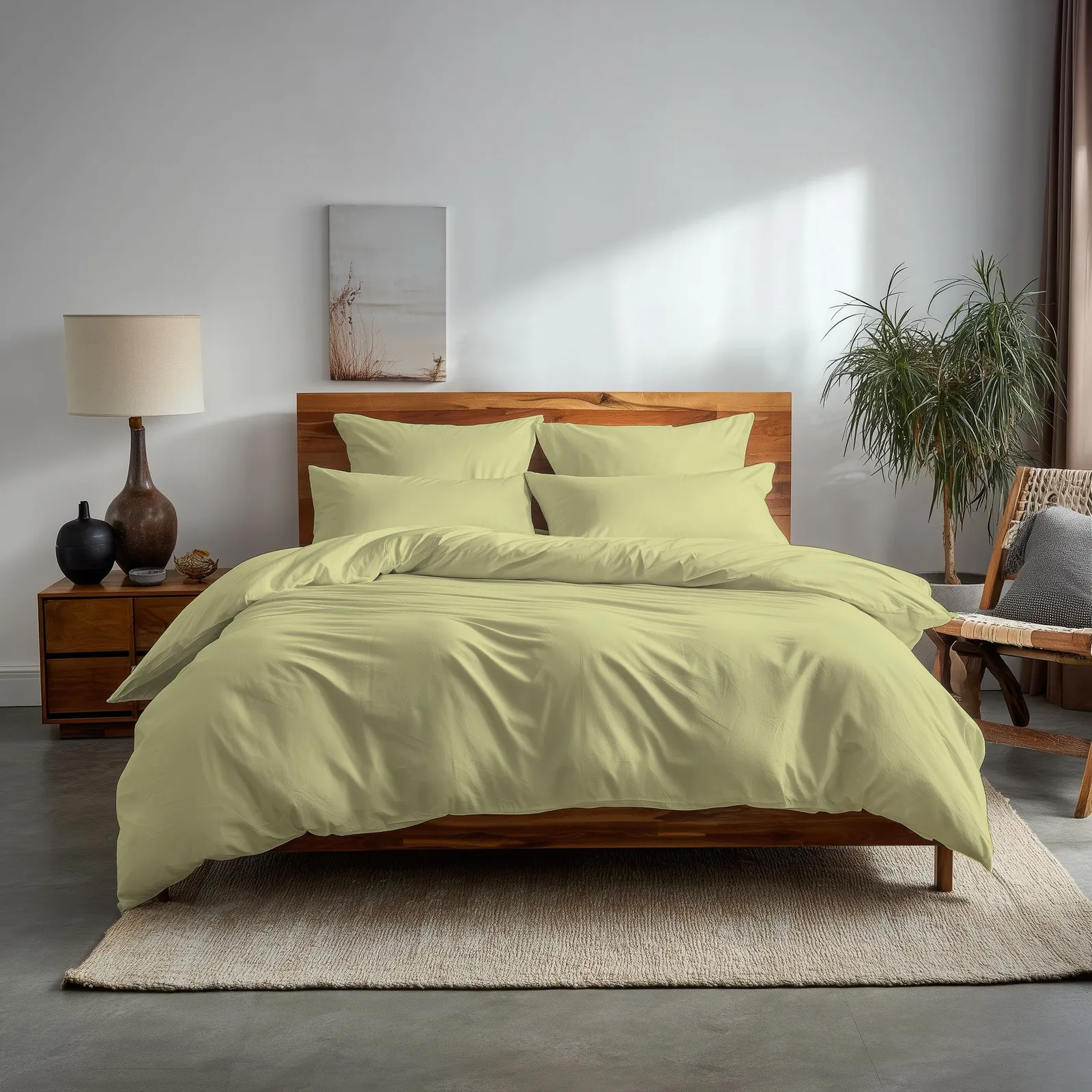 Snug City Plain Dyed Easy Care Polycotton Duvet Cover & Pillowcase/s Set Bed Linen in Lemon