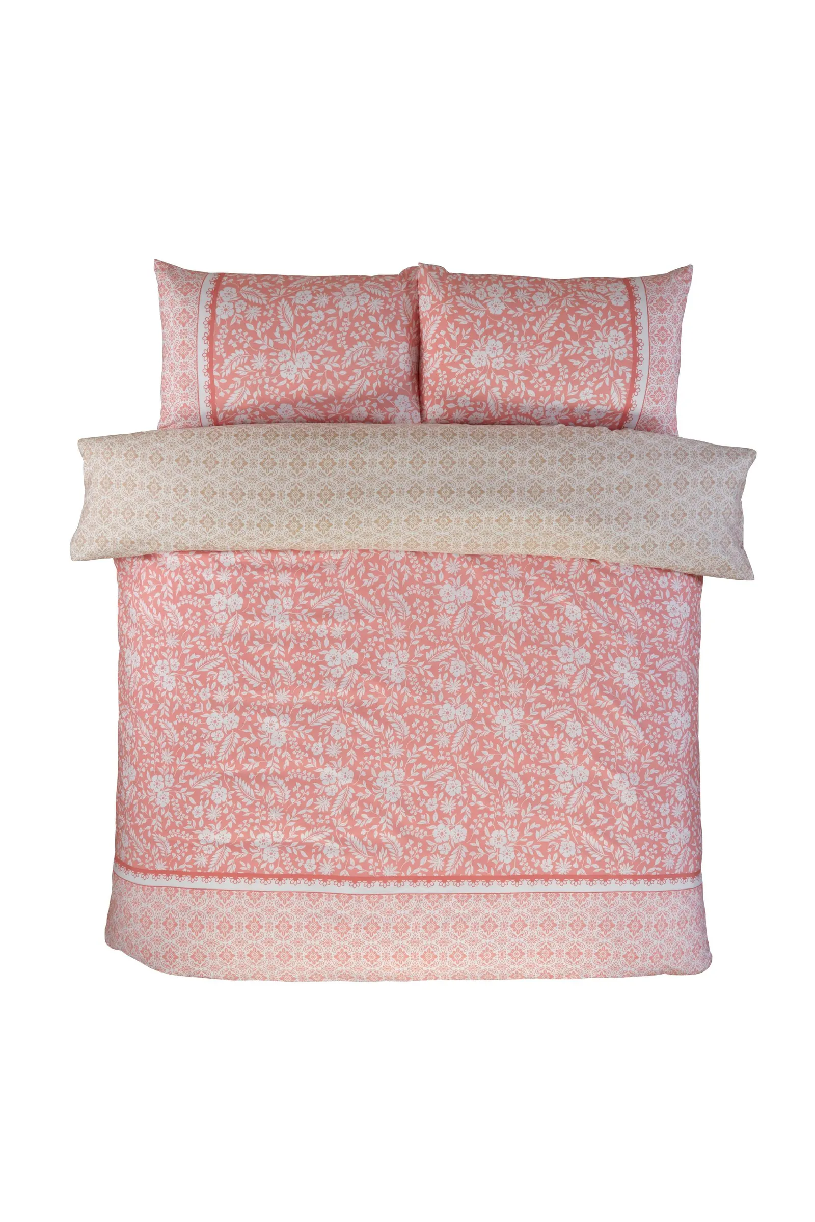 Rapport Home Eleanor Floral Geometric Reversible Duvet Cover Set with Pillowcase in Pink 3