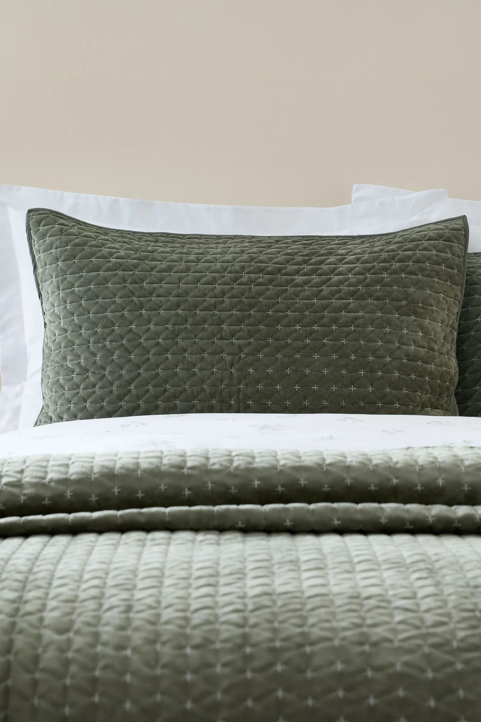 Bianca 'Attica Velvet' Embroidered Pillow sham Pair in Green