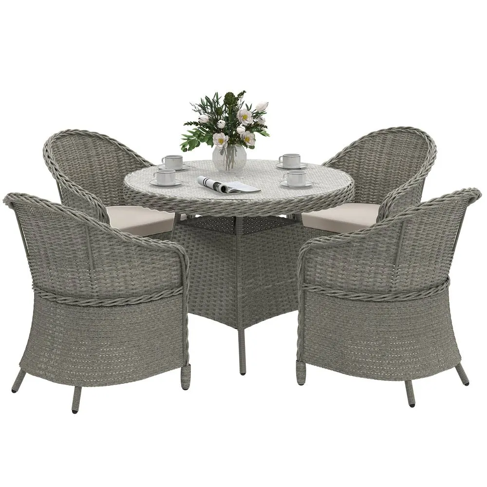 OUTSUNNY Rattan Dining Set for 4 with Cushions & Umbrella Hole, Grey 2