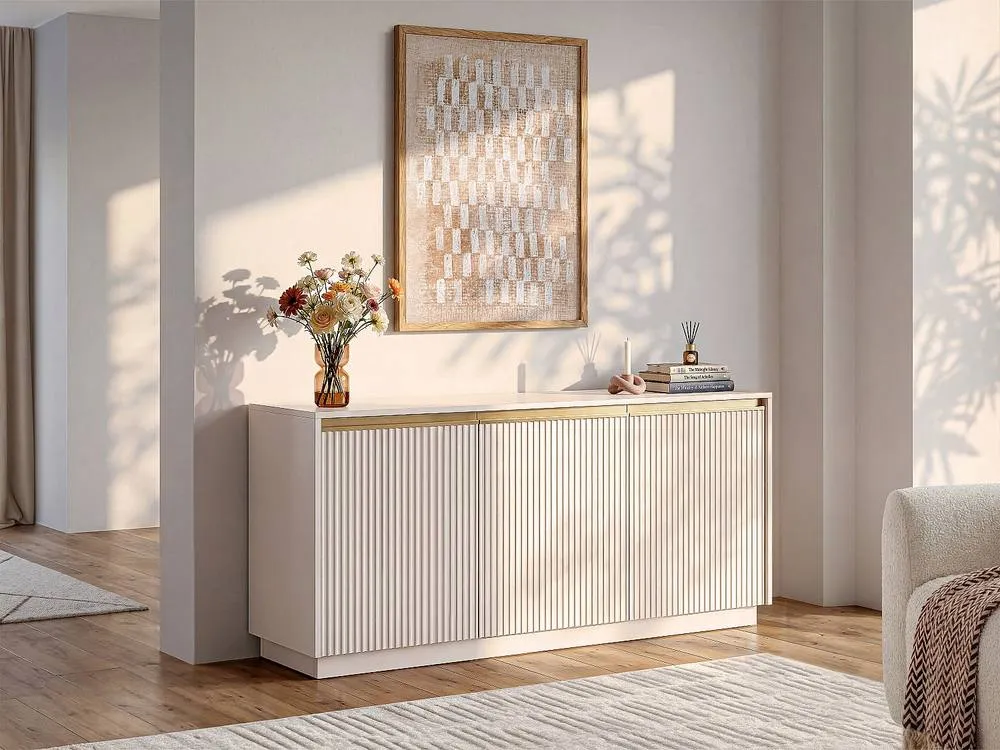 Vente-unique Buffet With 3 MDF Doors - Beige & Gold - POSINIA