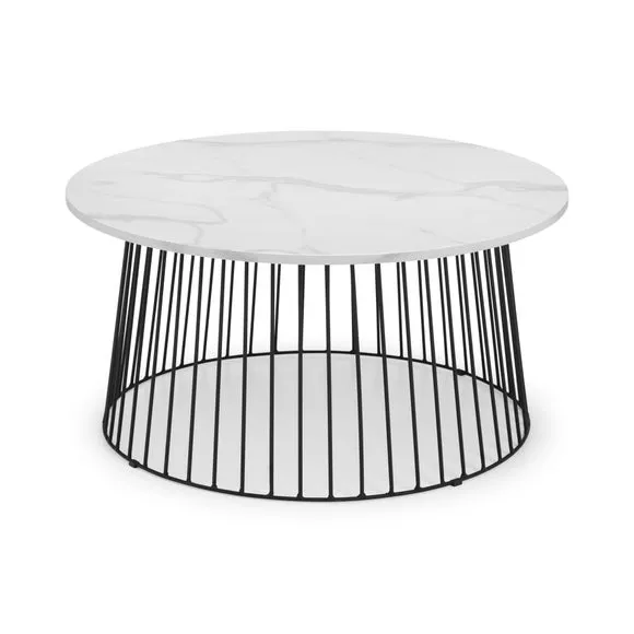 Broadway Round Coffee Table, White Faux Marble 2