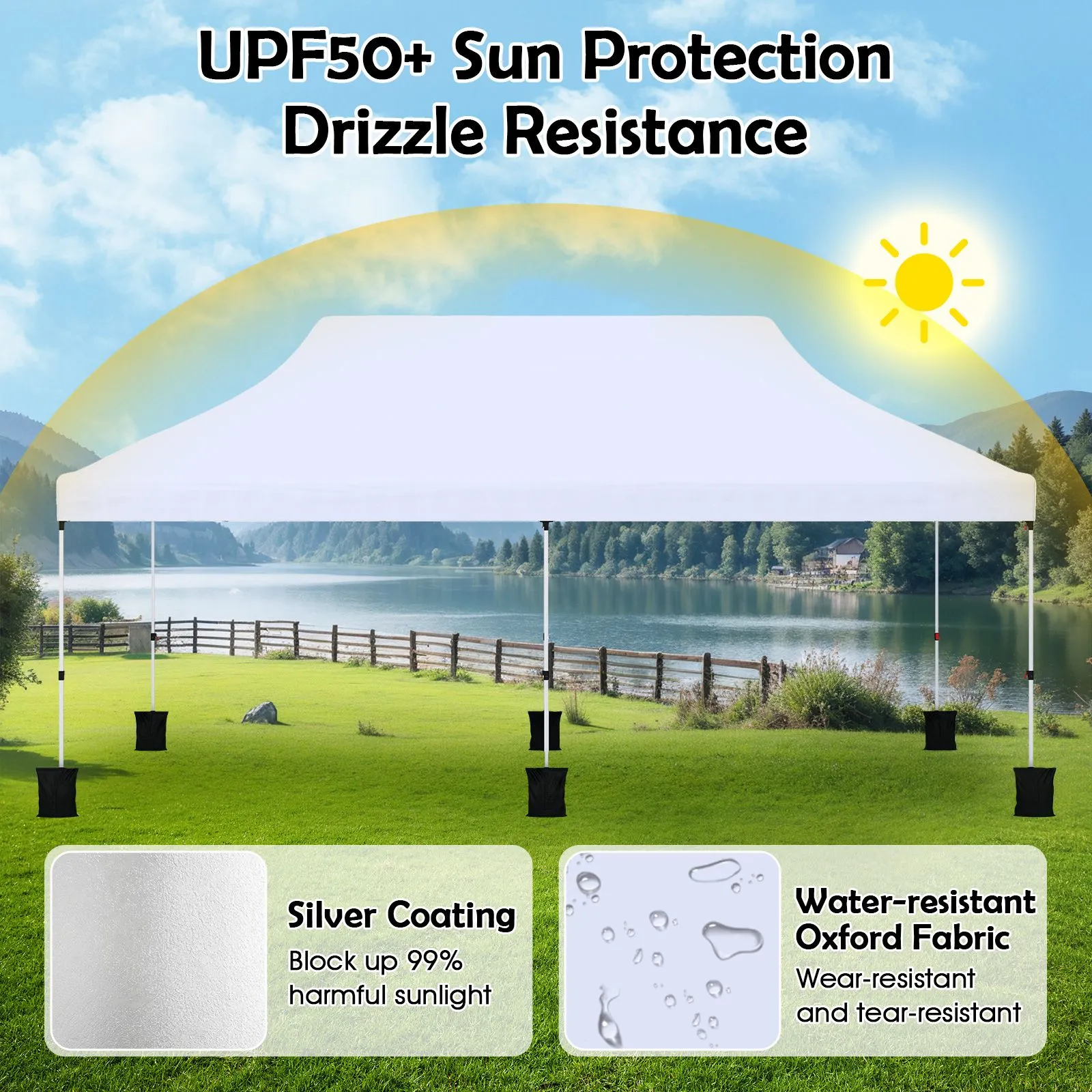 Costway 3 x 6M Pop-up Canopy Tent Height Adjustable Gazebo w/ Carry Bag in White 6