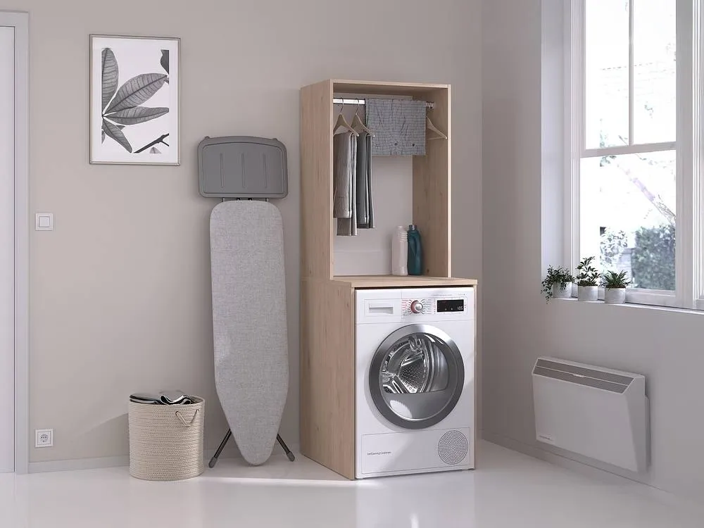Vente-unique Washing Machine Unit With Hanging Rail - Light Natural - W65 X H184 Cm in Light Oak 3