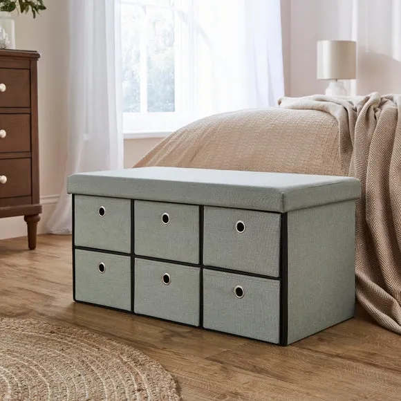 6 Drawer Faux Linen Foldable Ottoman 1