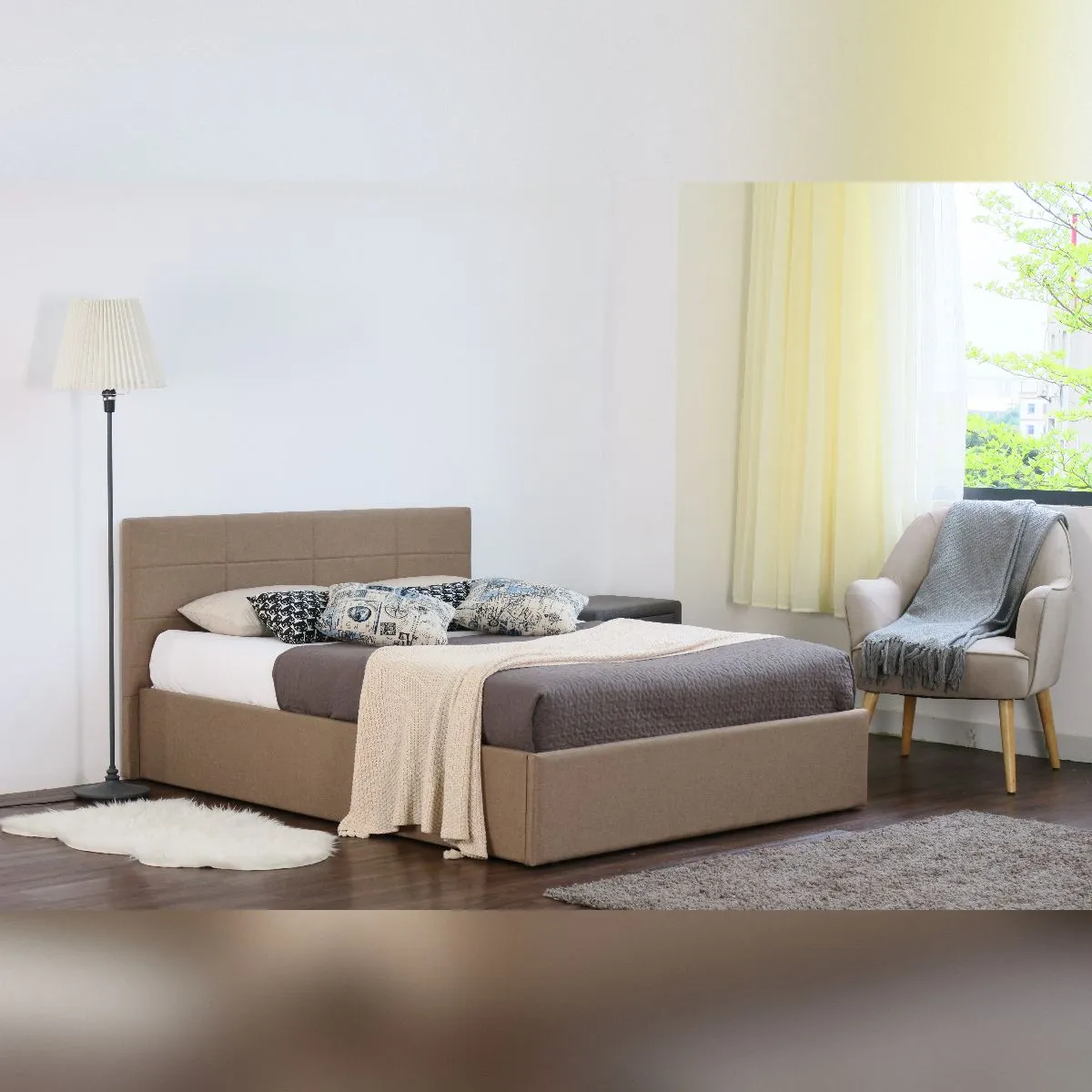 Comfy Living Ltd Linen Fabric Gas Lift Ottoman Bed in Light Brown 2