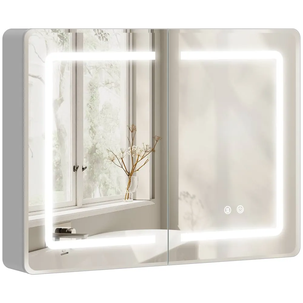 HOMCOM 60 x 80 cm LED Bathroom Mirror Cabinet with Double-Sided Mirrors in Silver 2