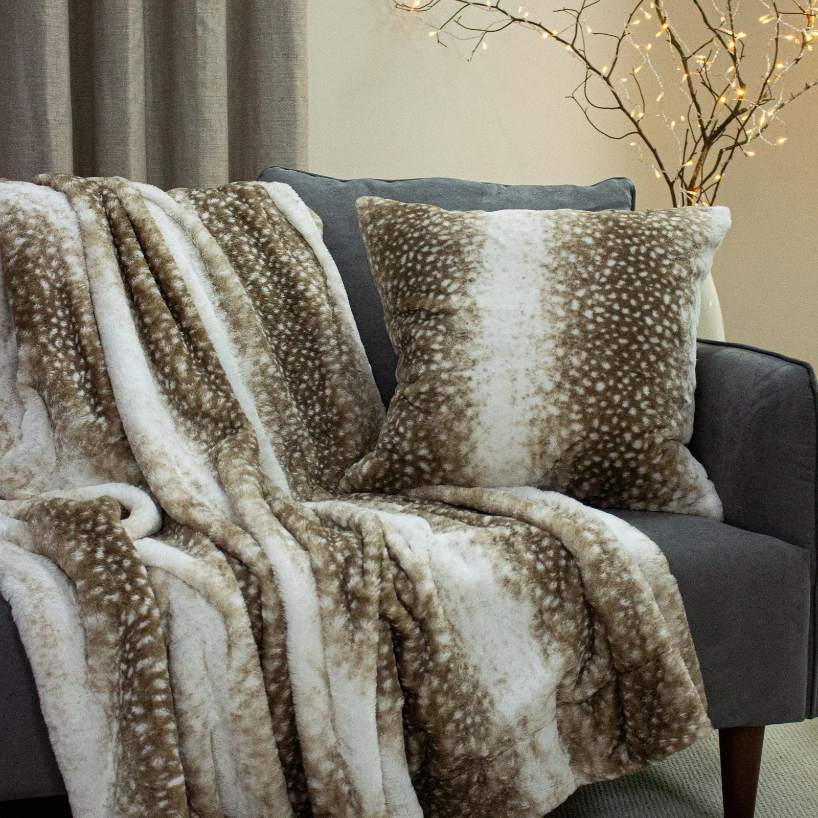 Paoletti Fawn Deerskin Printed Faux Fur Cushion