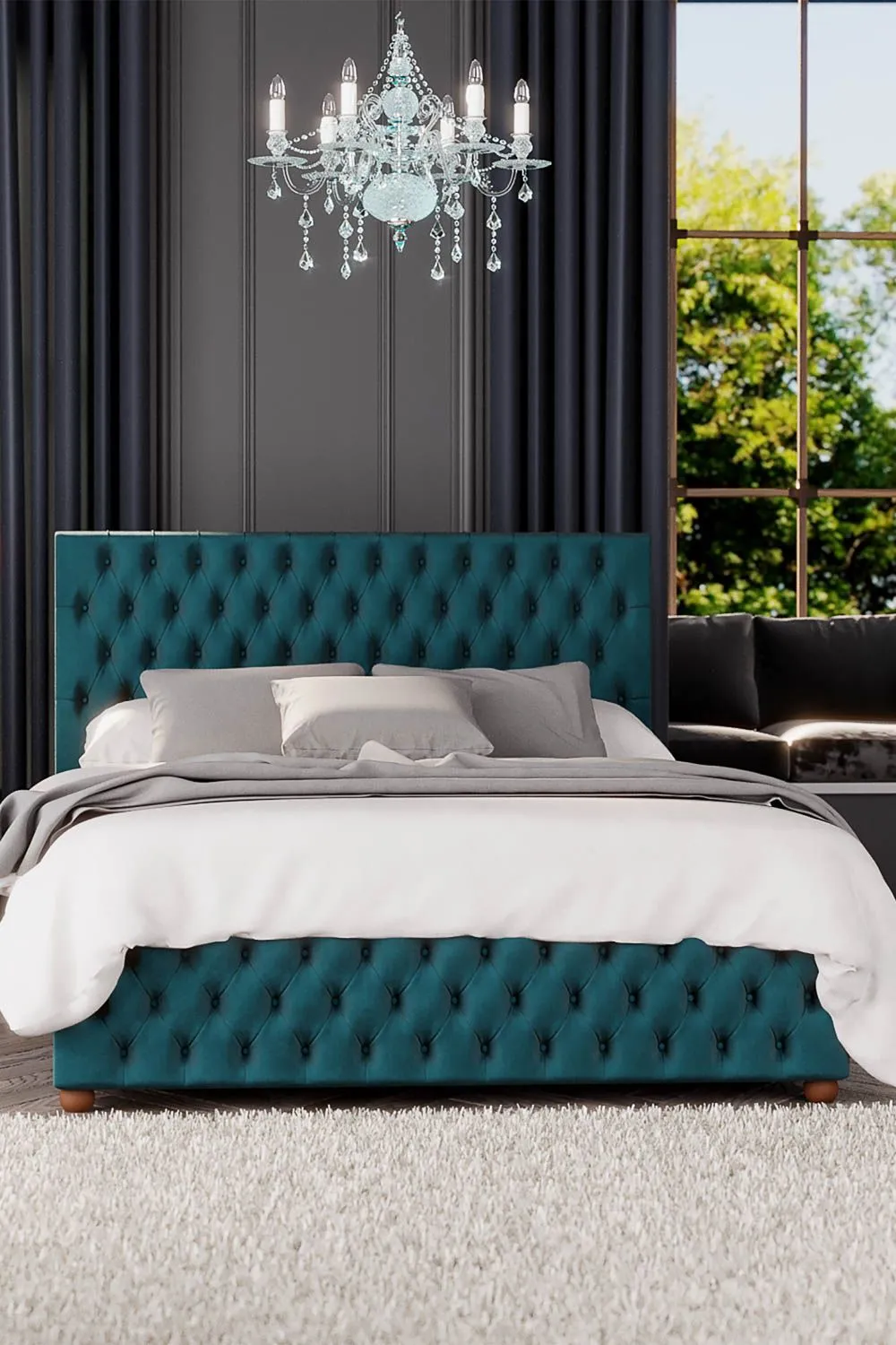 Laurence Llewelyn-Bowen Seren Ottoman Storage Bed in Plush Velvet Fabric, Custom Made in Emerald