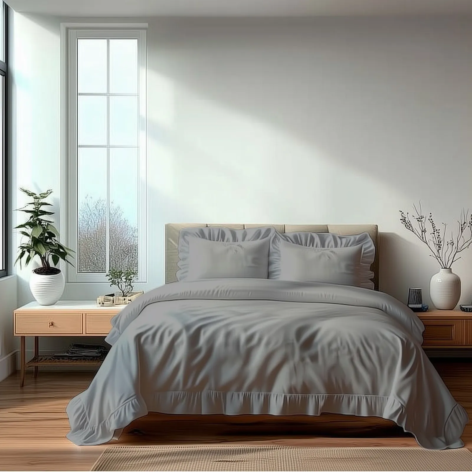 Snug City Duvet Cover & Pillowcase Set Trendy Polycotton Frilled Design Linen in Silver