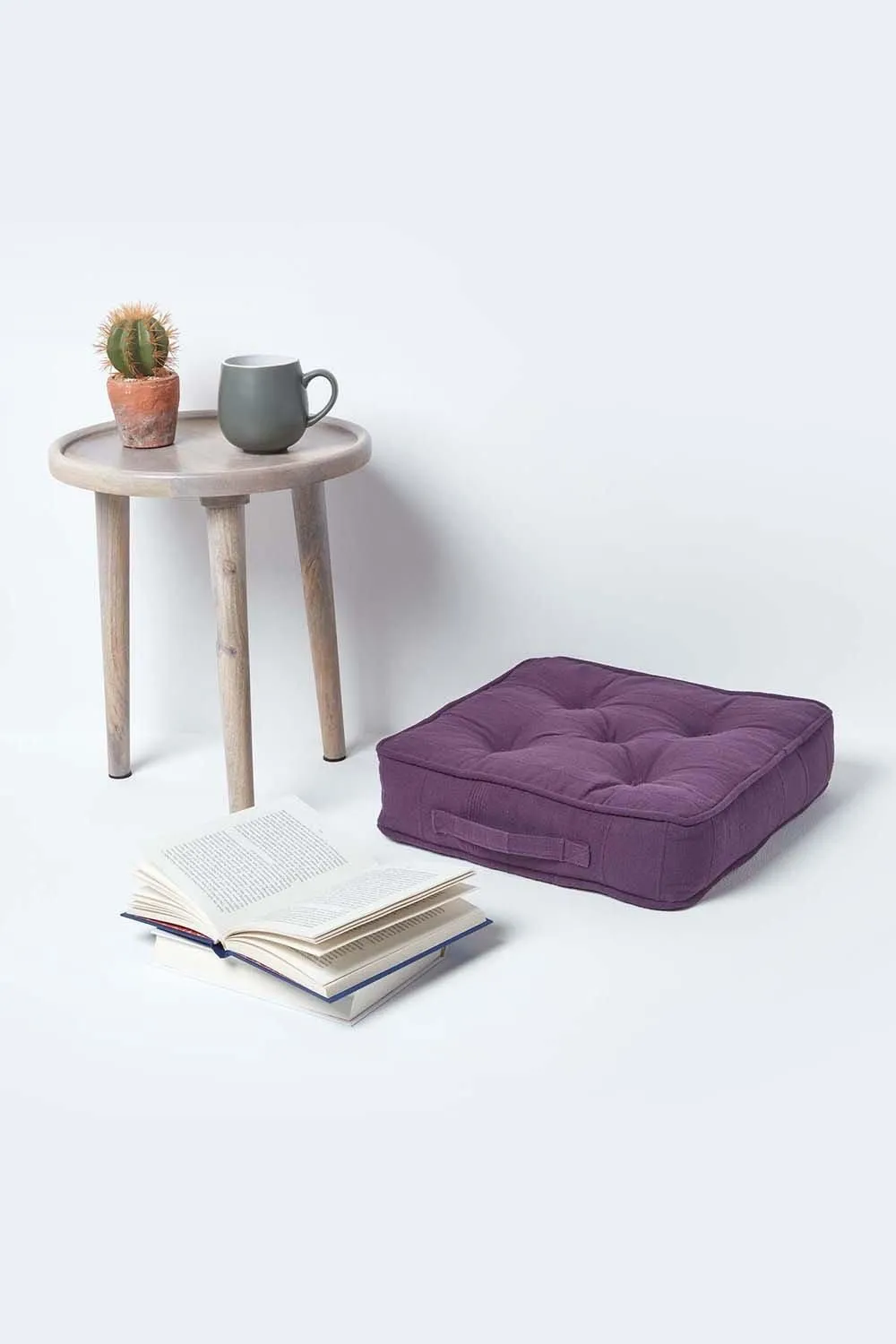 Homescapes Rajput Ribbed Cotton Floor Cushion in Purple 2