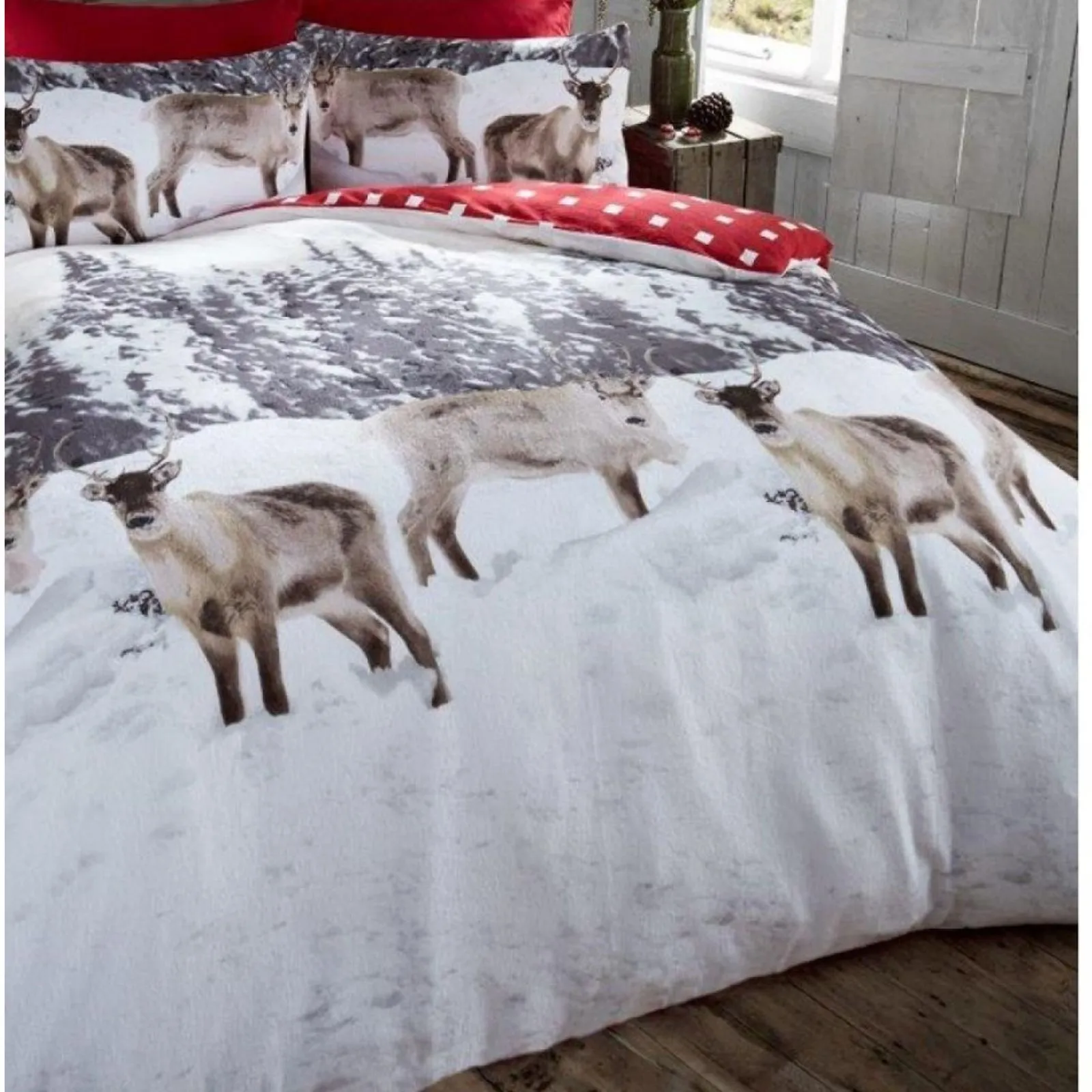 Smart Living 100% Brushed Cotton Flannel Printed Duvet Cover With Pillowcases in Red 2