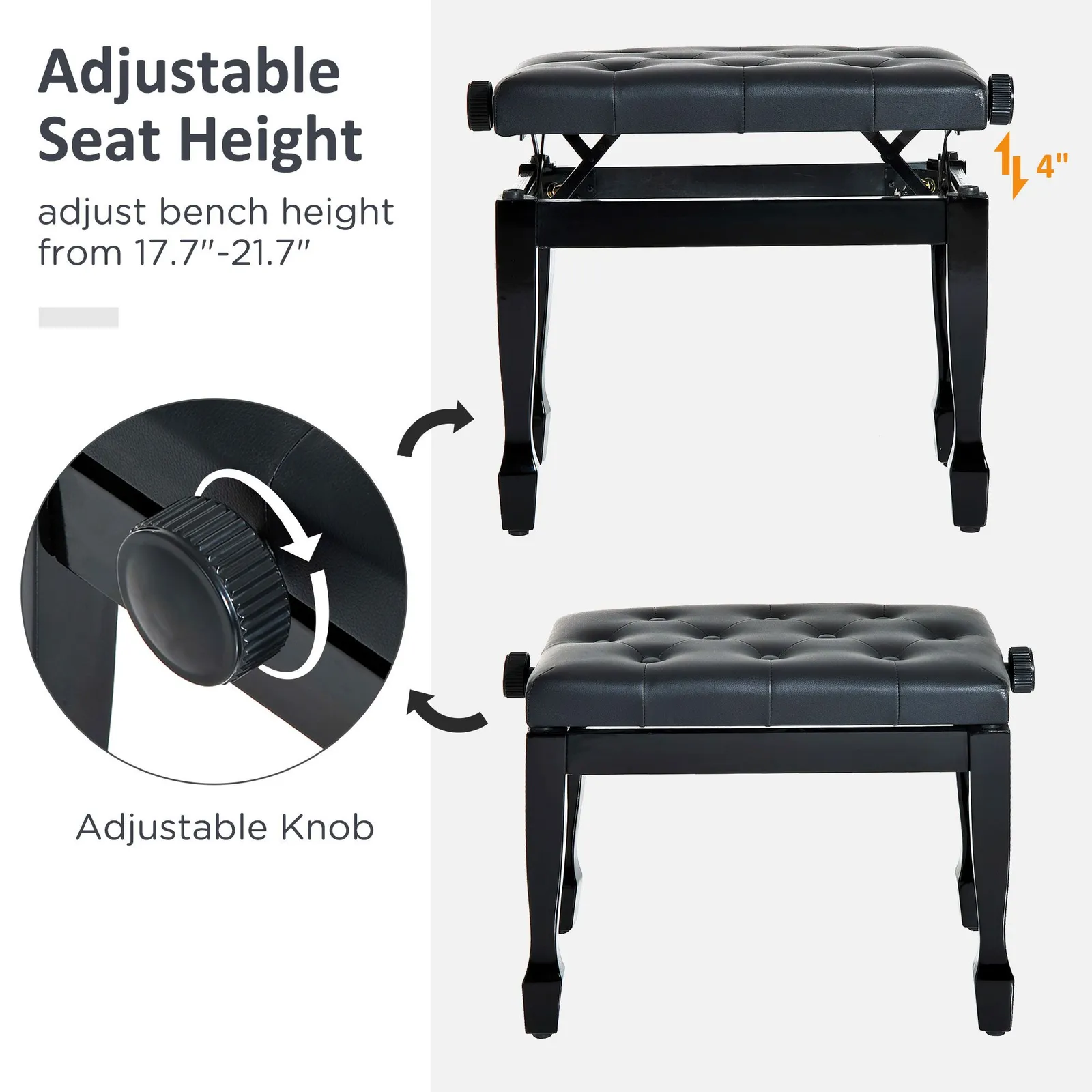 HOMCOM Classic Digital Keyboard Piano Bench Padded Seat Stool Solid Wooden in Black 4