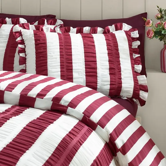 Catherine Lansfield Seersucker Frill Stripe Polycotton Duvet Cover & Pillowcase Set 3