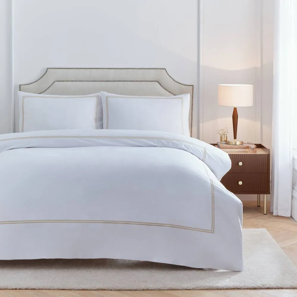 Paoletti Elara 100% Cotton Embroidered Duvet Cover Set in Light Beige 1