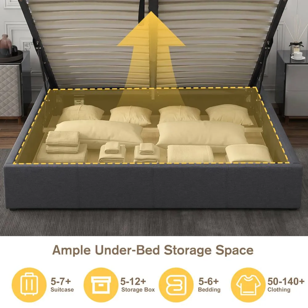 Comfy Living Ltd Fabric Modern Gas Lift Ottoman Bed Frame With LED in Dark Grey 6