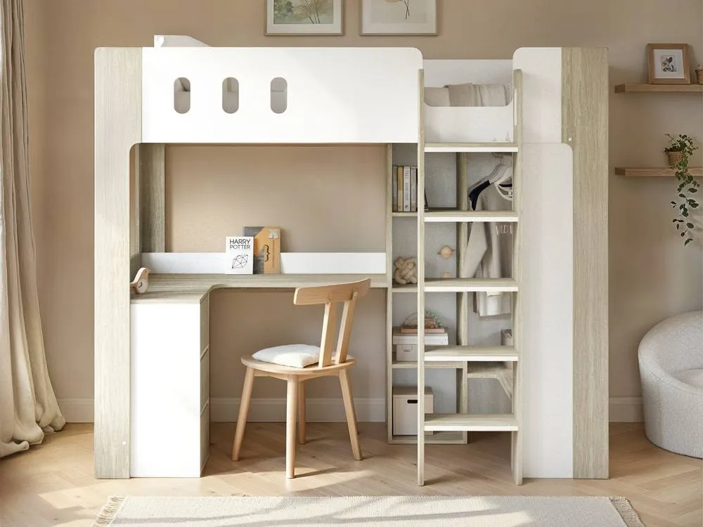 Flair Willow High Sleeper with Desk & Storage White & Oak 4