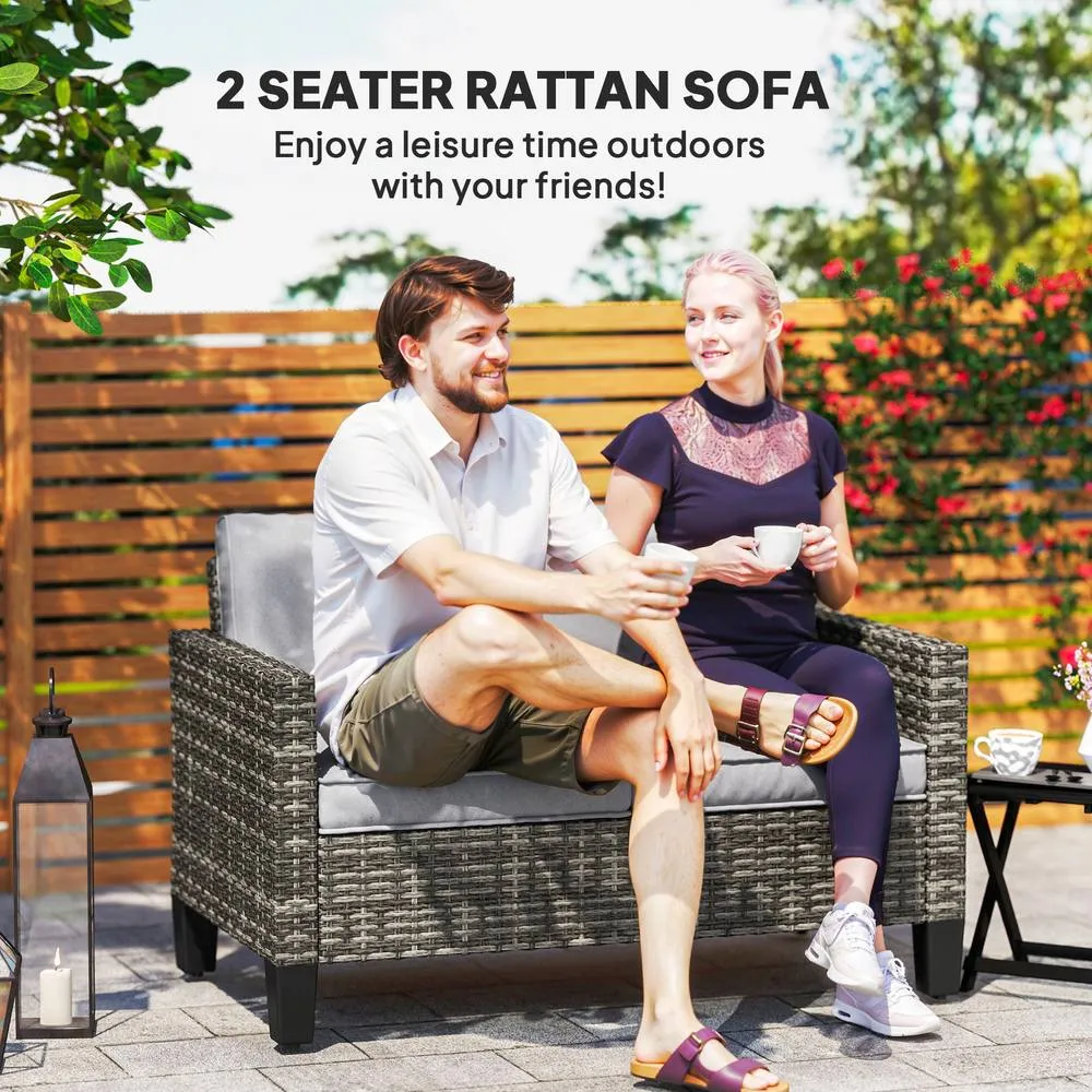 OUTSUNNY Rattan Sofa with Cushions, 2 Seater Garden Furniture, Dark Grey 4