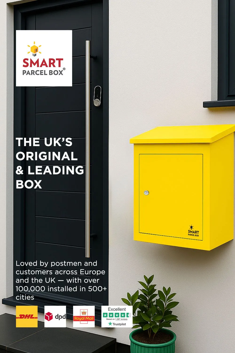 Homescapes Smart Parcel Box® Medium Front Access Secure Delivery Box in Yellow 2