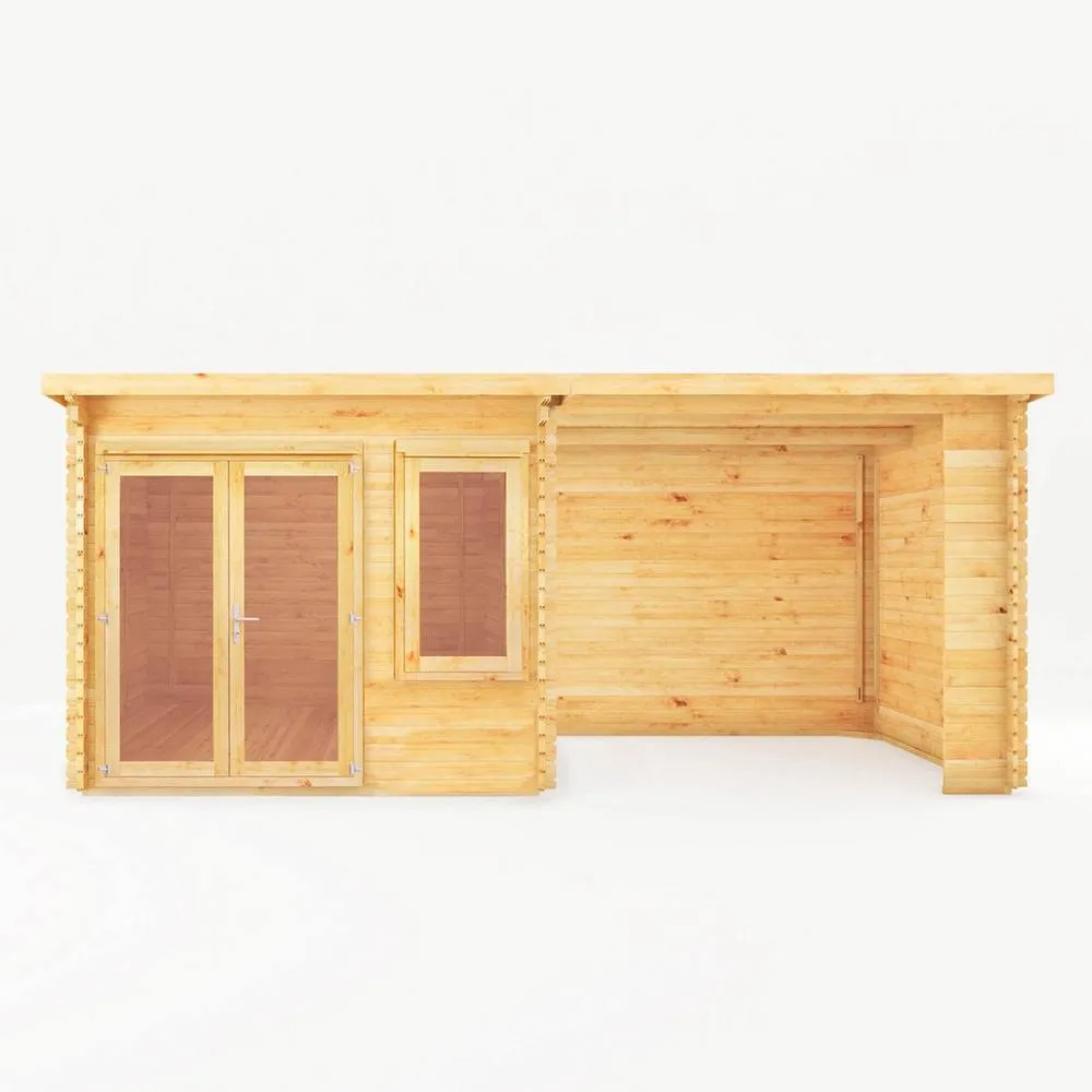 Mercia Elite Pent 28 mm Log Cabin w/ Patio Area, L333.5 x W590.6 x H249.4 cm in Light Tan 3