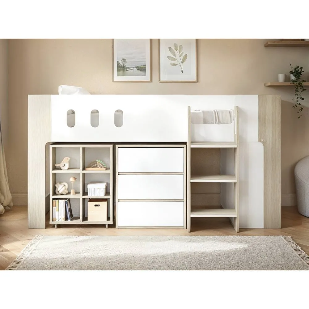 Flair Willow Mid Sleeper with Desk & Storage White & Oak
