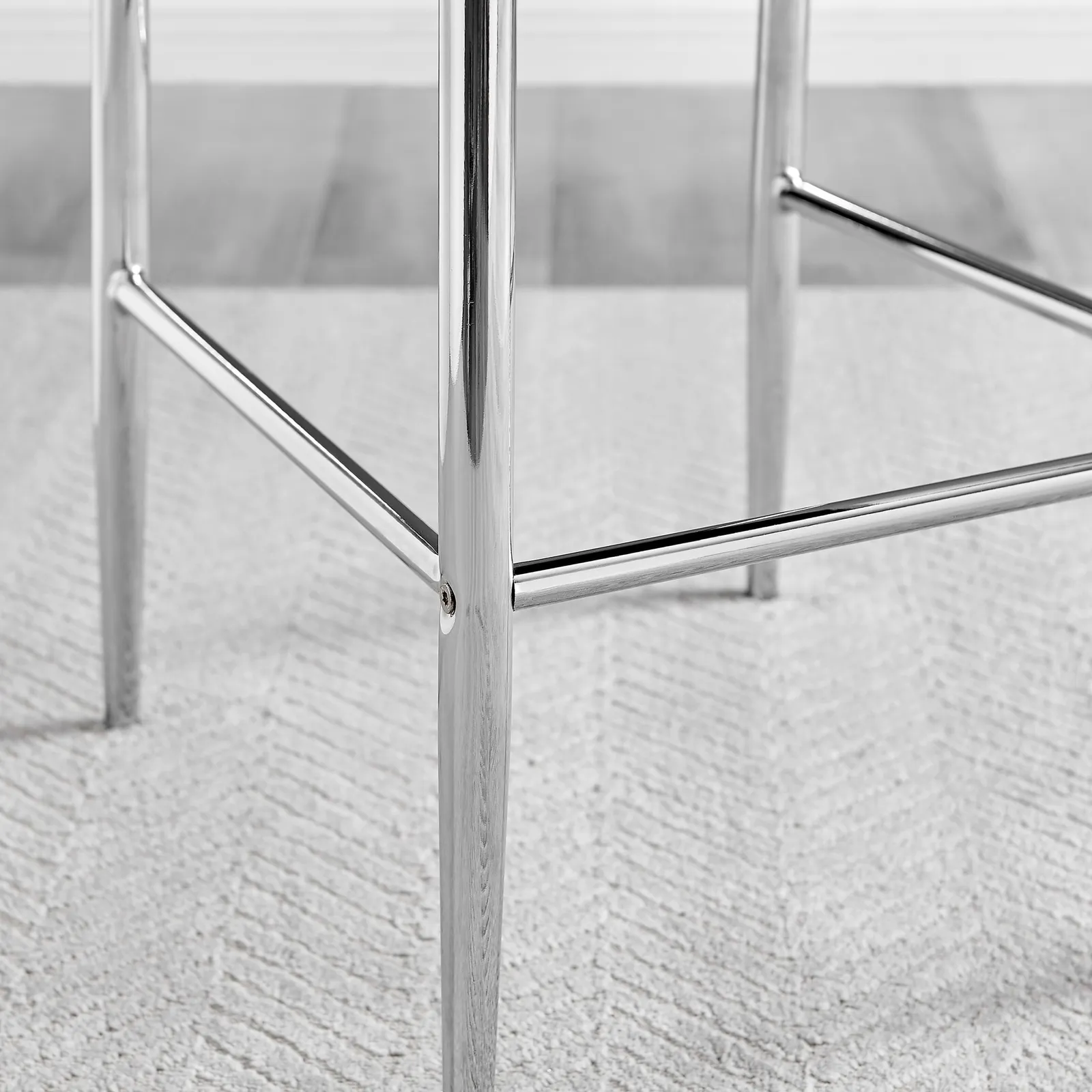 FurnitureboxUK Set of 2 Milan Hatched Faux Leather Padded Counter Stools With Silver Chrome Metal Legs in Black 5
