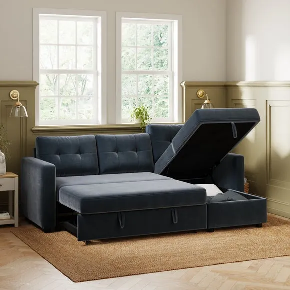 Barker Velvet Trundle Corner Chaise Sofa Bed 5
