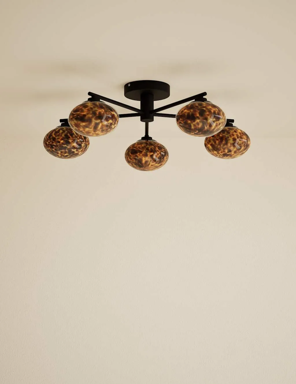 M&S Glass Tortoiseshell Flush Ceiling Light Black
