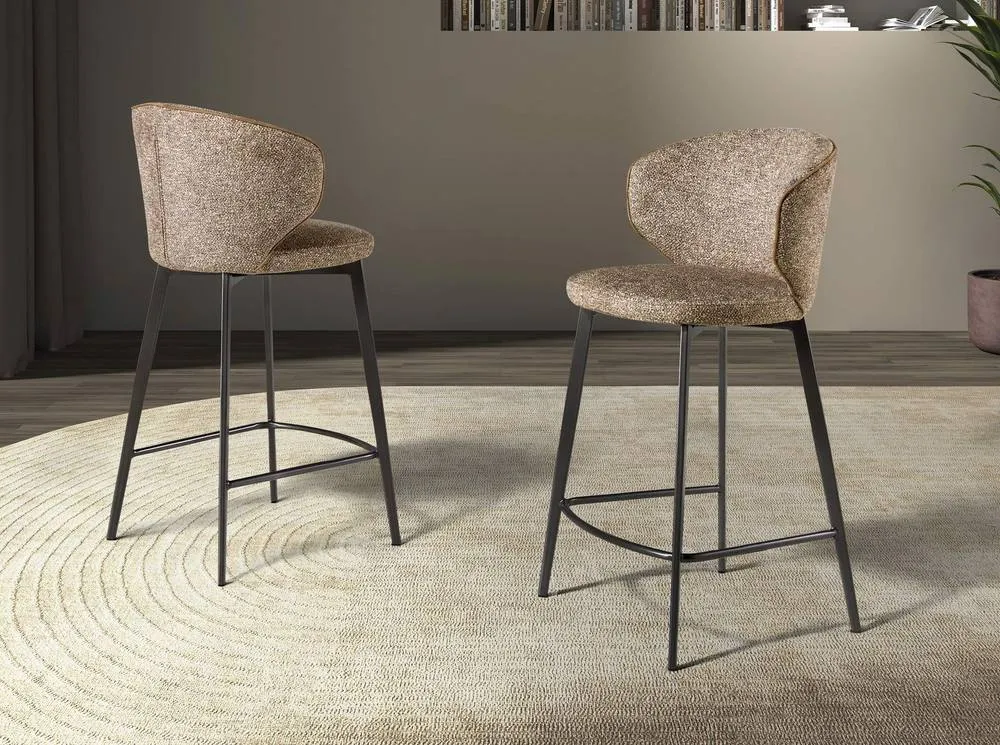 Angel Cerda Brown Mottled Fabric Bar Stool with Anthracite Metal Legs 3