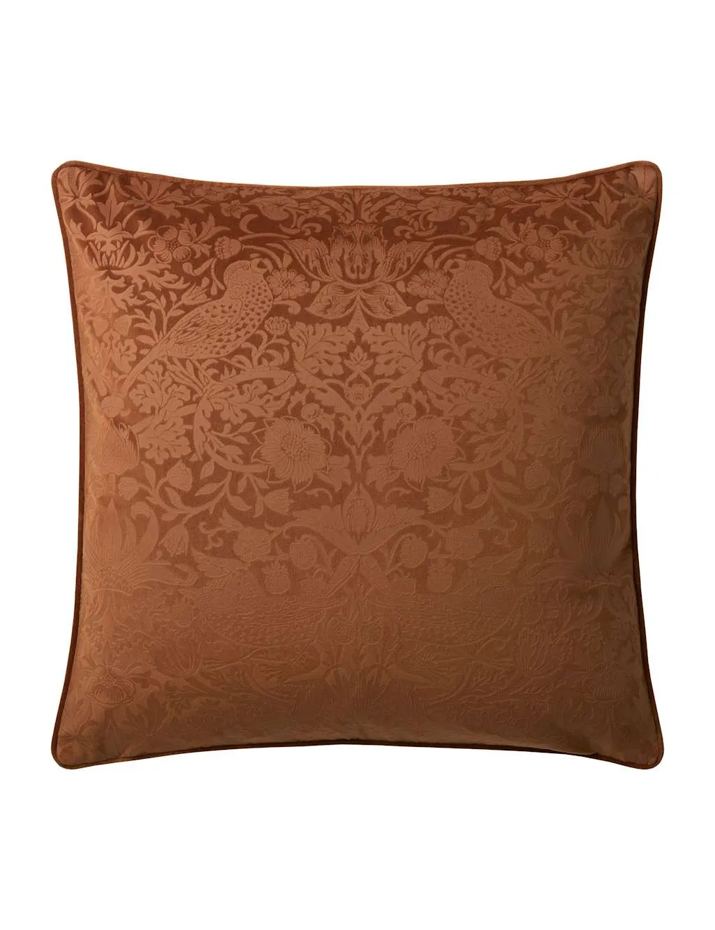 William Morris At Home Velvet Strawberry Thief Cushion Orange