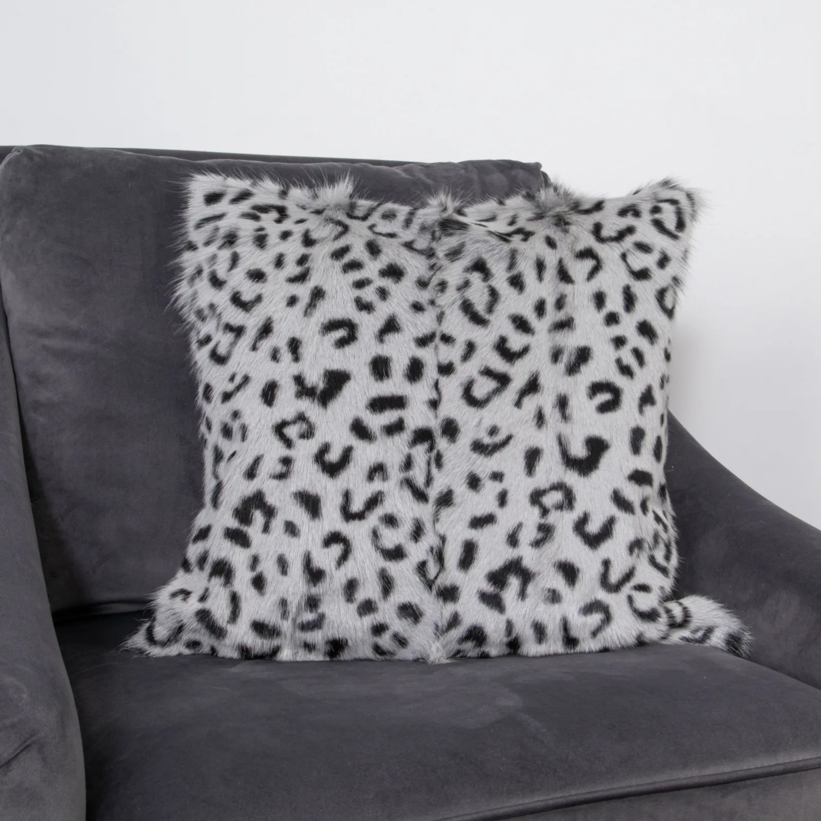 Native Natural Grey Leopard Goatskin Print Cushion