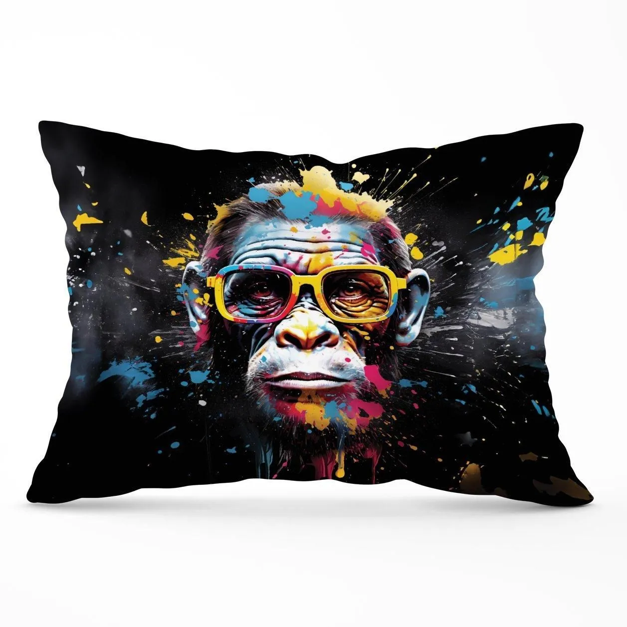 Warren Reed - Designer Coloured Splashart Monkey Face Cushions in Blue