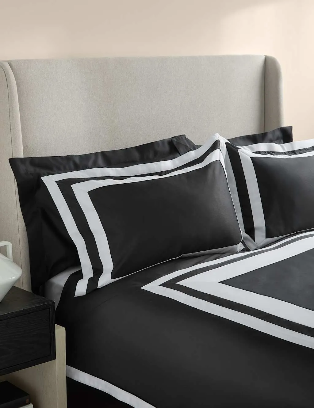 M&S X Kelly Hoppen Pure Cotton Double Border Bedding Set Black Mix