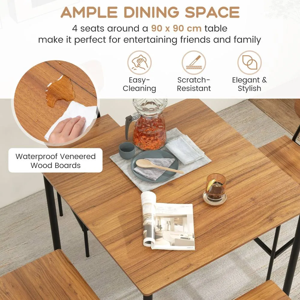 Costway 5PCS Industrial Dining Table Set Kitchen Counter Height Table 4 Stools in Brown 4