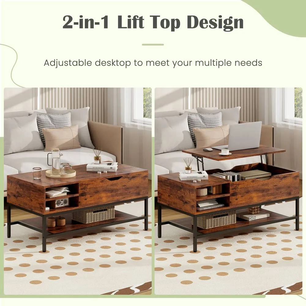 Costway Lift Top Coffee Table Side Table Tea Table w/ Storage Shelf in Brown 5