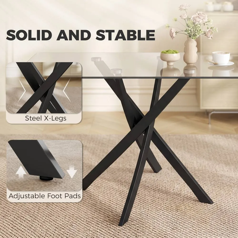 HOMCOM 120cm Dining Table Kitchen Table w/ Tempered Glass Top, Clear 6